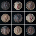 Pies in the Window entry into the Word of Mouth Art Show. A giclee print featuring nine vulva pies from series 3.
